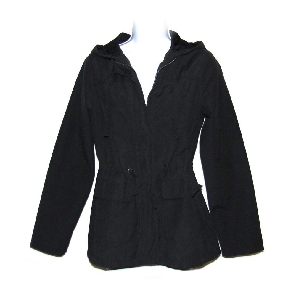 Merona Women’s Anorak Style Hooded Jacket Size S Black Lined Full Wind-proof Zip